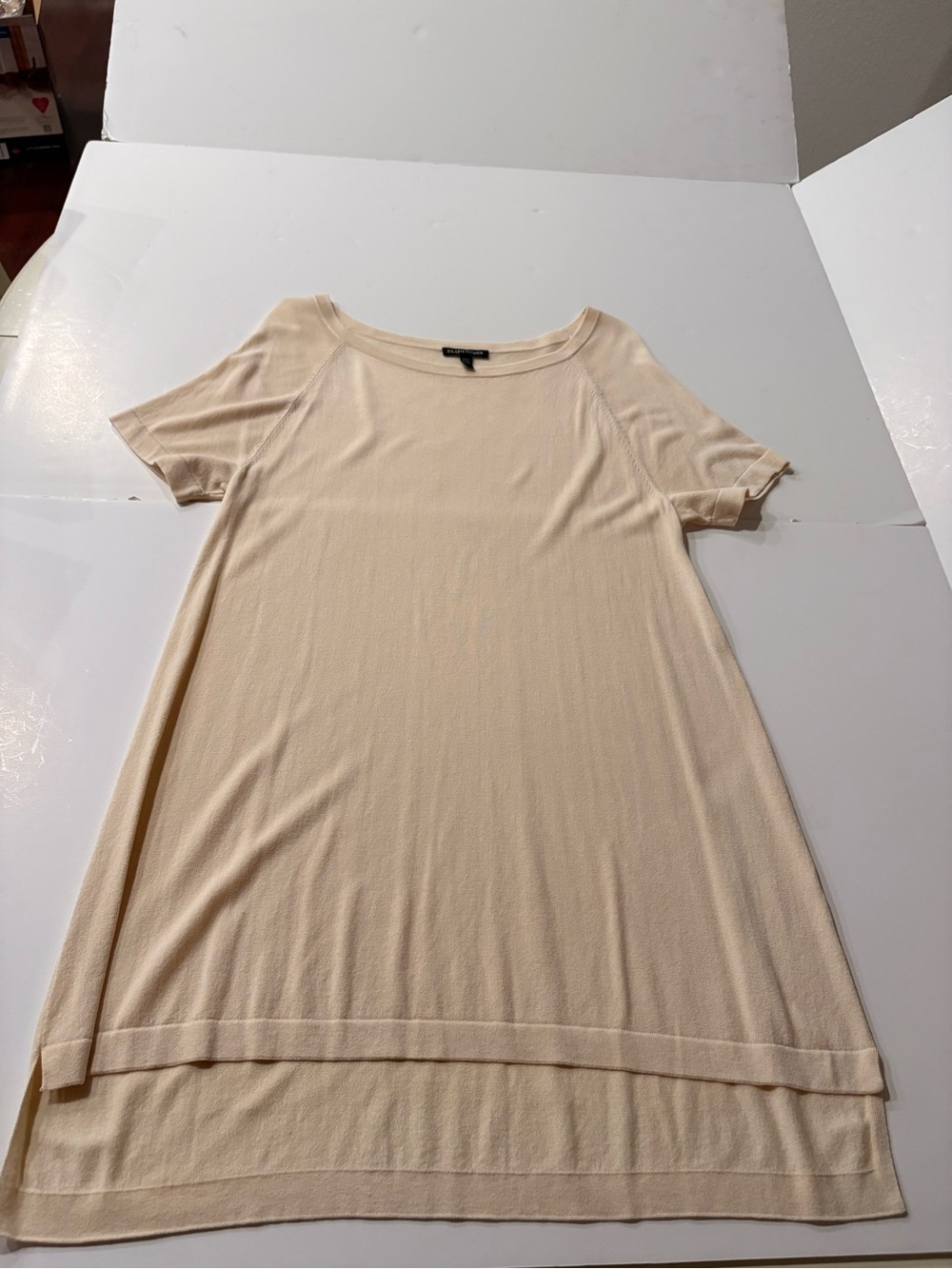 Eileen fisher Light Cream Short-Sleeve hi-low hem Women's Knit Top size small